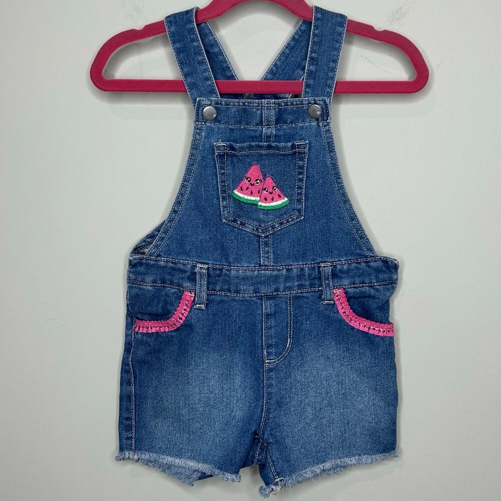 Children's Place Denim Shortalls Size 3T Embroidered Watermelon Overalls Shorts
